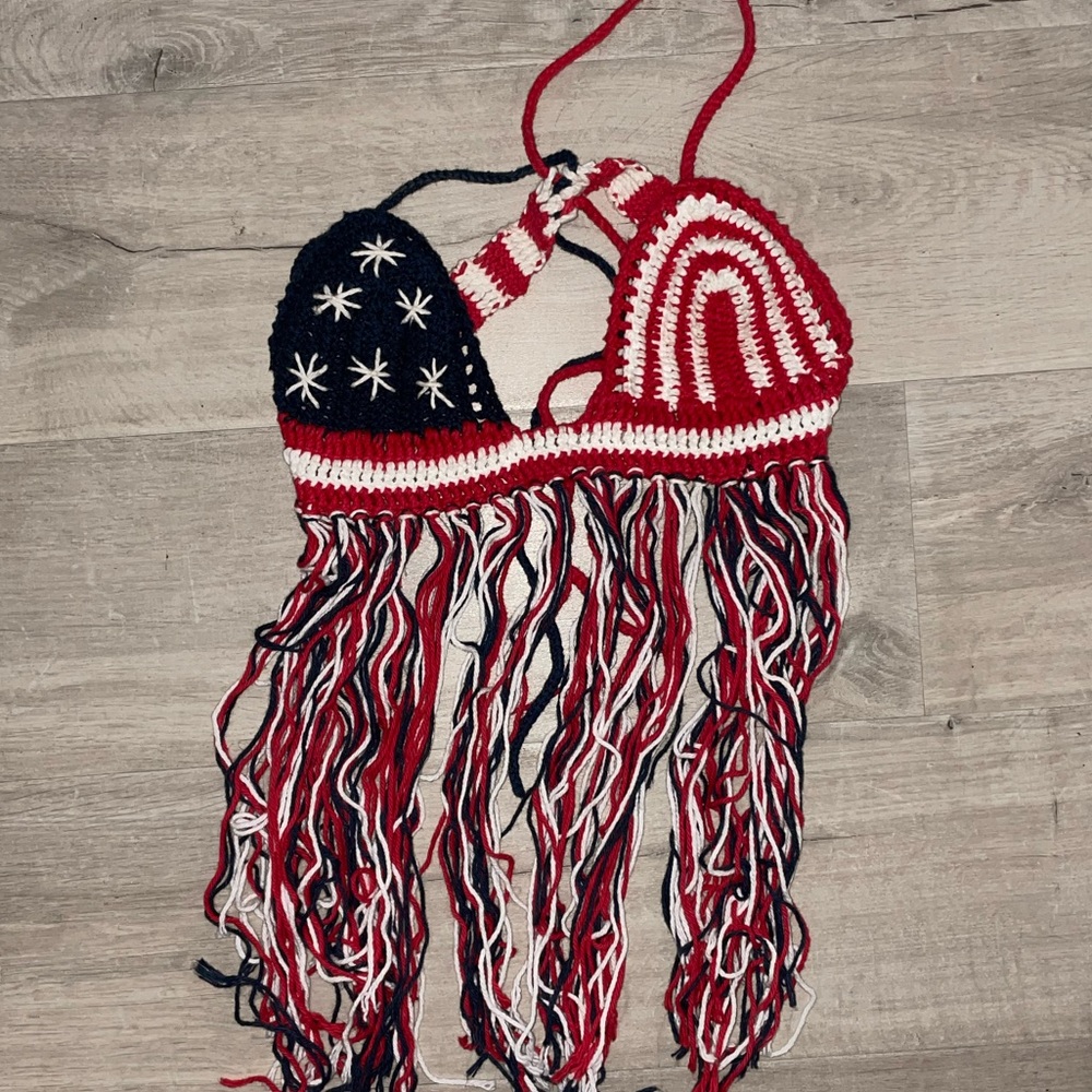 Red, white & blue crochet top
